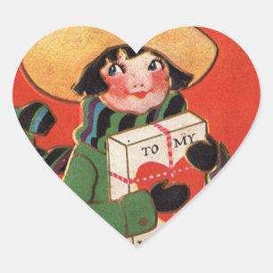 Vintage Girl Gift Valentine Heart Sticker