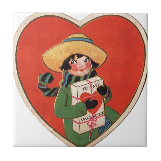 Vintage Girl Gift Valentine Heart Tile (Front)
