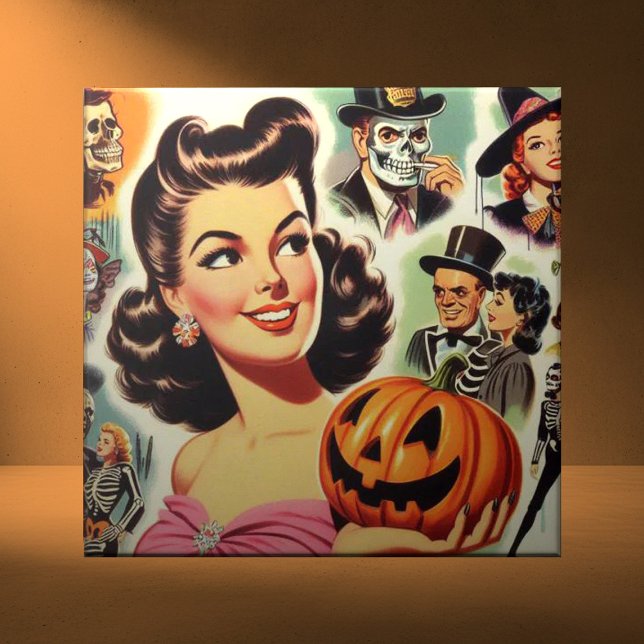 Vintage Girl Halloween Illustration Tile (Creator Uploaded)