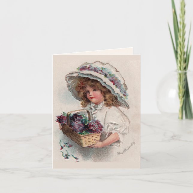 Vintage Girl in Bonnet Thank You Card (Front)