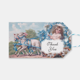 Vintage Girl in Carriage Driven by Lambs Thank You Gift Tags