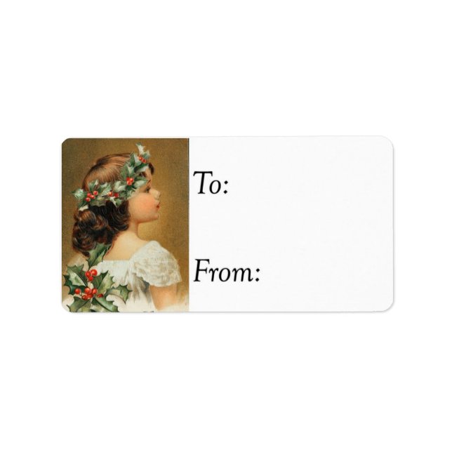 Vintage Girl In Christmas Ivy Gift Tag (Front)