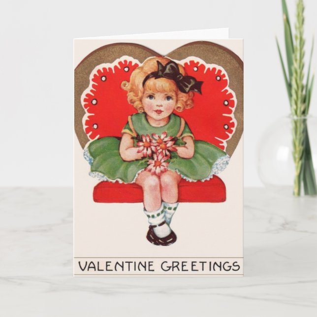 Vintage Girl in Heart Valentine Greeting Card (Front)
