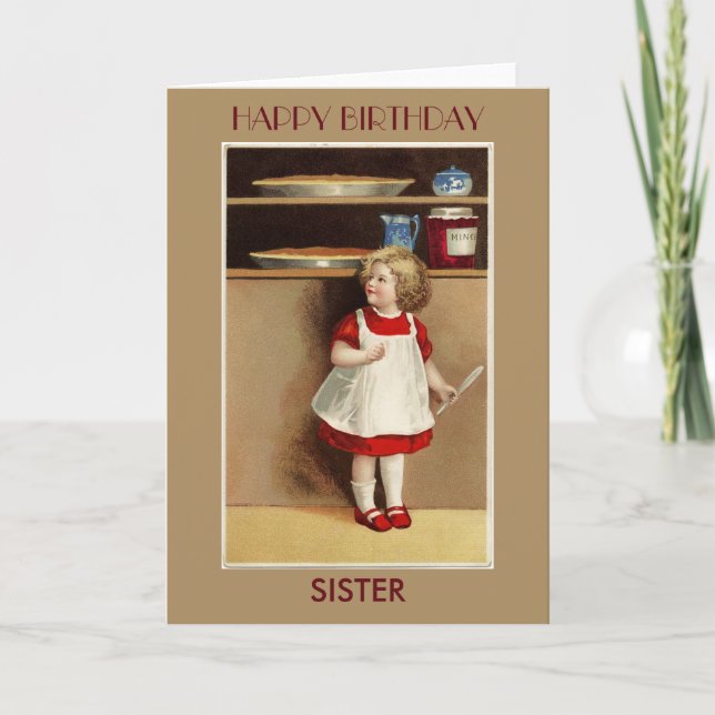 Vintage Girl in Red Dress Sister Birthday Card (Front)