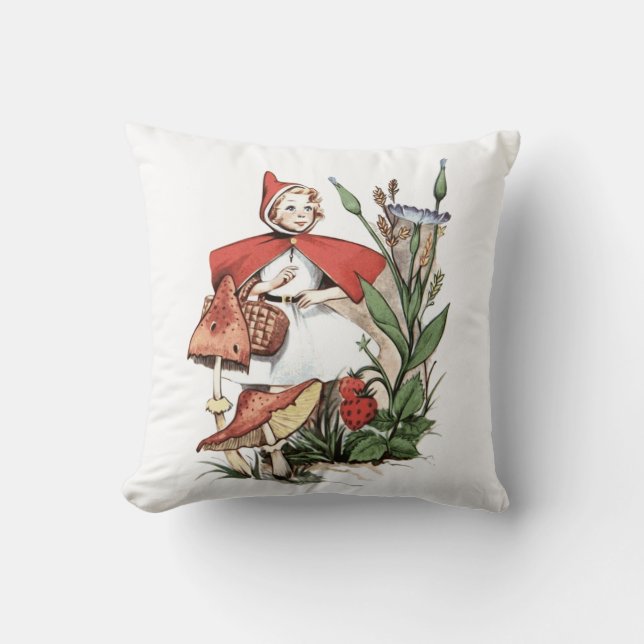 Vintage Girl in Red Hood  Cushion (Front)