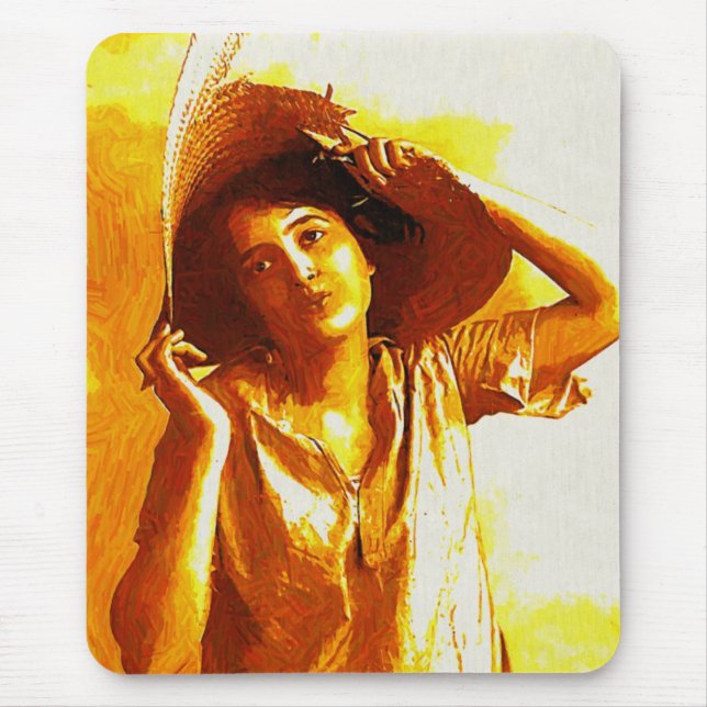 Vintage Girl In Straw Hat Mouse Pad (Front)