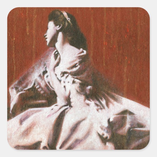 Vintage girl in white Wedding Wrapping Square Sticker (Front)