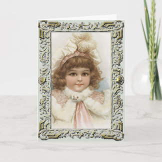 Vintage Girl in Winter Coat Christmas Card