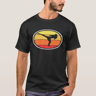 Vintage Girl Karate Kick 80s Sun Style Graphic Sea T-Shirt