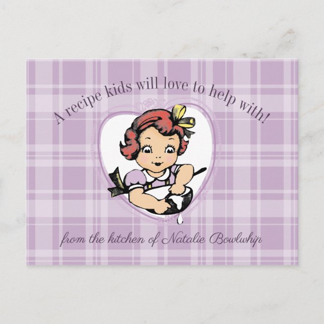 Vintage girl kids cooking baking recipe card (Front)