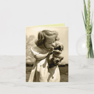 Vintage Girl Kisses Puppy Card