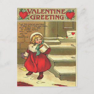 Vintage Girl Leaving Valentine Card On Doorstep