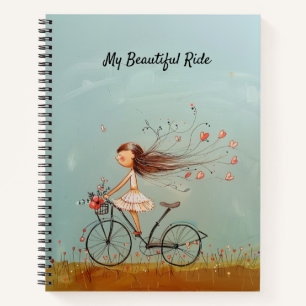 Vintage Girl on Bicycle Personalised Floral Notebook