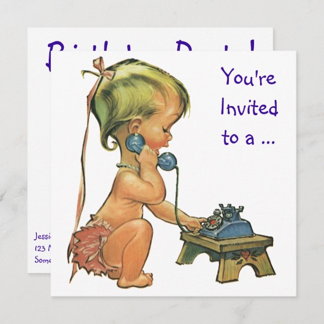 Vintage Girl on Phone, Birthday Party Invitation (Front/Back)