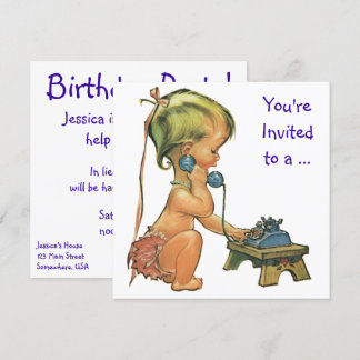 Vintage Girl on Phone, Birthday Party Invitation