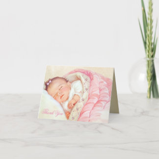 Vintage Girl Pink Gold Baby Shower Thank You Card