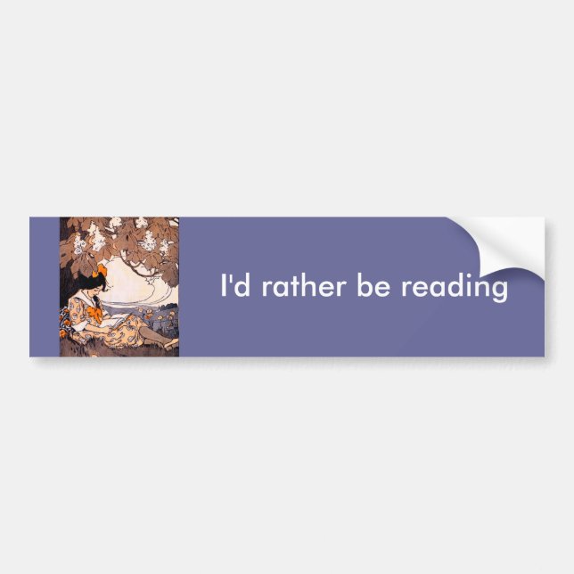 Vintage Girl Reading Under a Tree Bumper Sticker (Front)