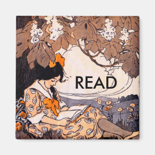 Vintage Girl Reading Under a Tree Magnet