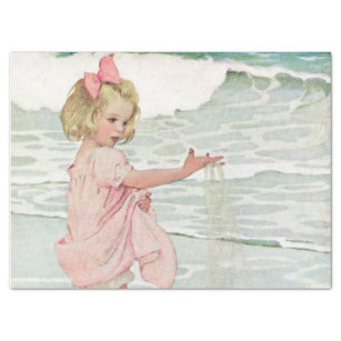 Vintage Girl Sandy Beach Nautical Ocean Tissue Paper