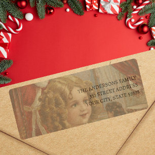 Vintage Girl Santa Doll Address Label