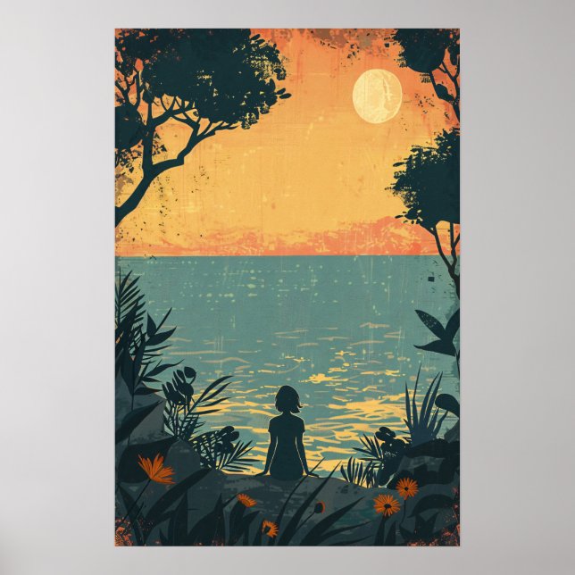 Vintage Girl Silhouette Under the Moon Poster (Front)