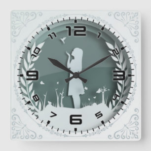 Vintage girl square wall clock