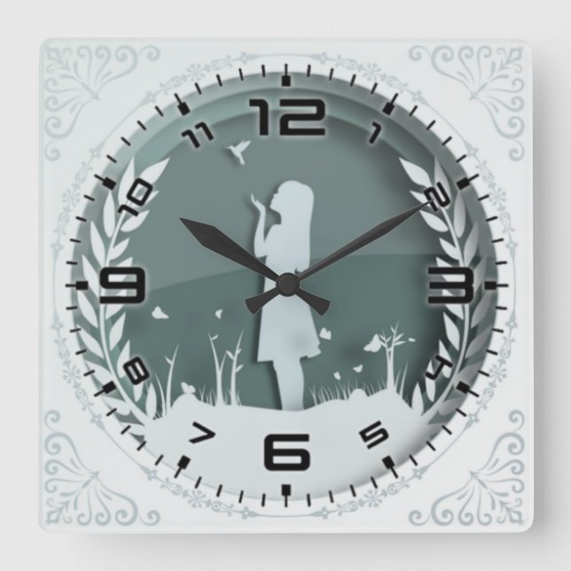 Vintage girl square wall clock (Front)