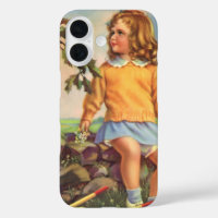 Vintage Girl Watching Birds in a Tree, Spring
