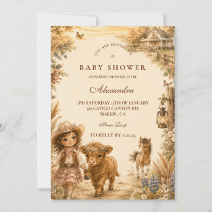 Vintage Girl Western Boho Baby Shower Invitation