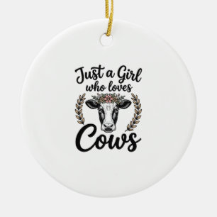 Vintage Girl Who Loves Cows Floral Cow Shirt Desig Ceramic Tree Decoration