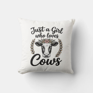 Vintage Girl Who Loves Cows Floral Cow Shirt Desig Cushion