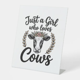 Vintage Girl Who Loves Cows Floral Cow Shirt Desig Pedestal Sign