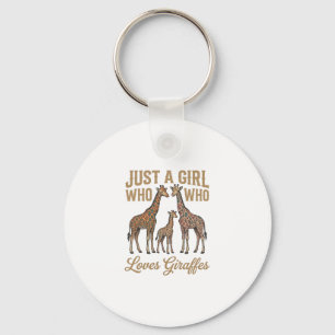 Vintage Girl Who Loves Giraffes Shirt Design_1 Key Ring