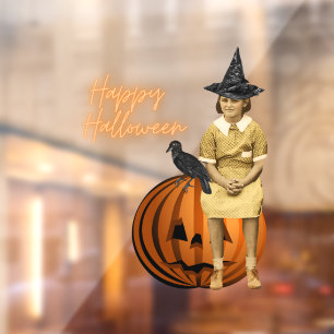 Vintage Girl Witch Halloween Window Cling