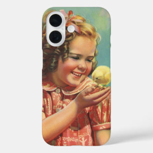 Vintage Girl with Baby Chick, Happy Child Smiling iPhone 16 Case