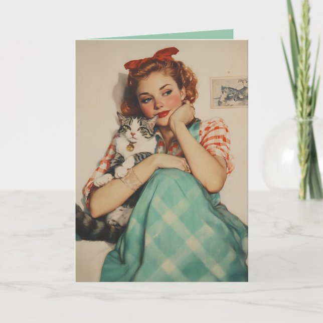 Vintage Girl with Cat Invitation (Front)