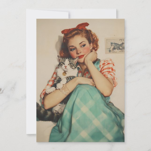 Vintage Girl with Cat Invitation (Front)