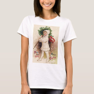 Vintage Girl with Christmas Tree, Ellen Clapsaddle T-Shirt