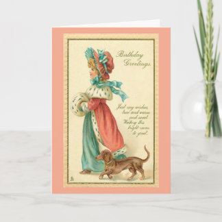 Vintage Girl With Dog Birthday Greeting Card