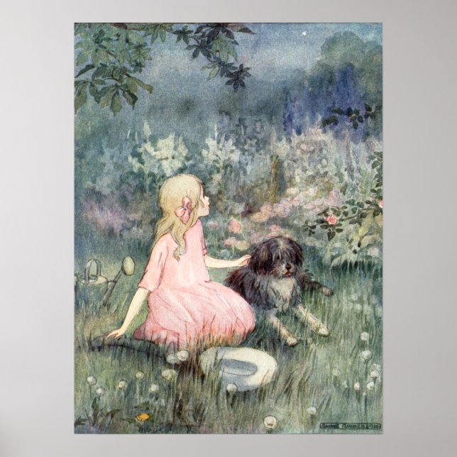 Vintage Girl with Dog by Anne Anderson Poster (Front)
