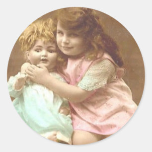 vintage girl with doll sticker