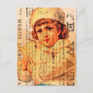 Vintage Girl With Dove and Ads Postcard