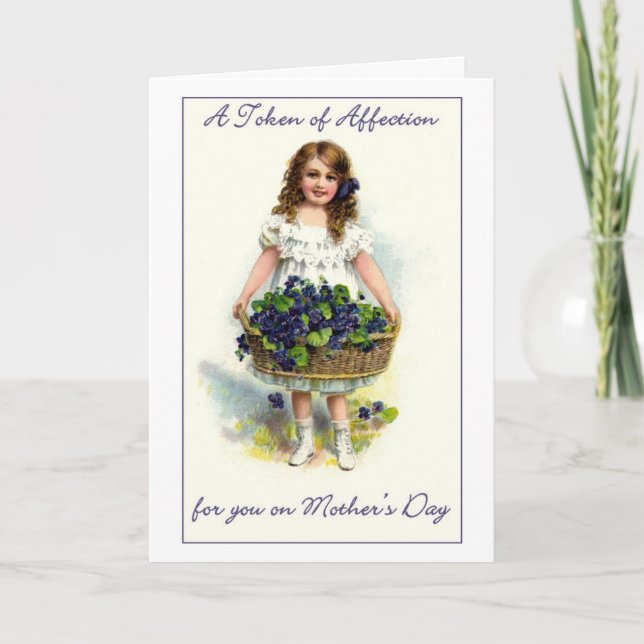 Vintage Girl With Flowers Mother's Day Card (Front)