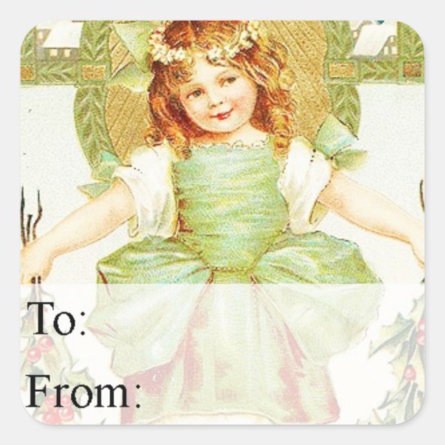 Vintage Girl With Holly Gift Tag (Front)