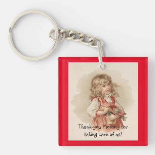 Vintage Girl With Kitten Key Ring
