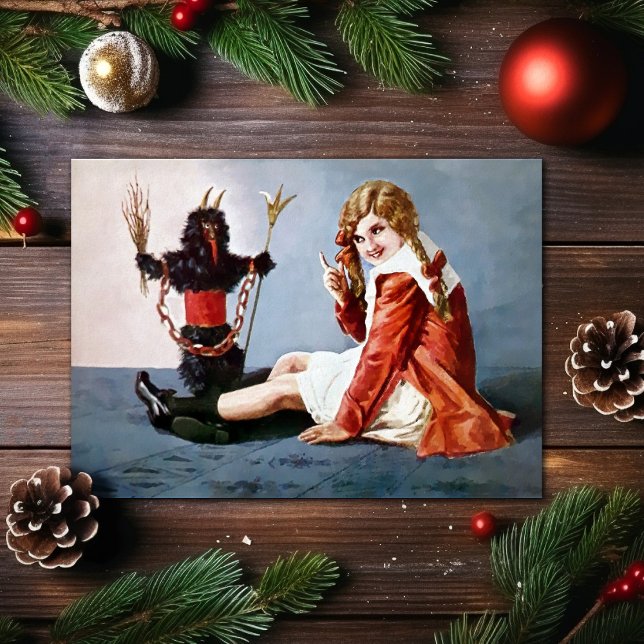 Vintage Girl with Krampus Christmas Card (Creator Uploaded)
