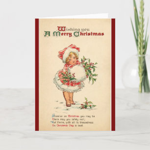 Vintage Girl With Muff and Holly Holiday Card