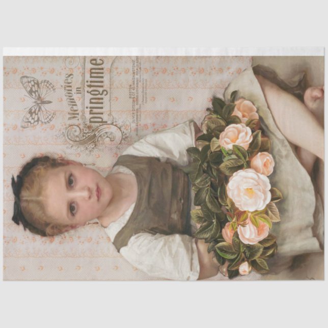 Vintage Girl with Peach Roses Decoupage Tissue Paper (Front)