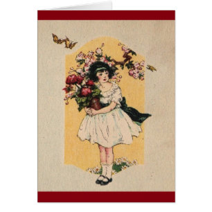 Vintage Girl With Plant Greeting Card