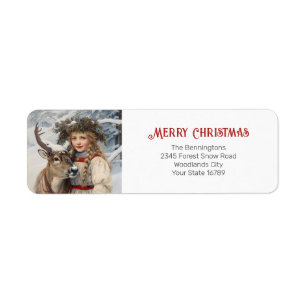 Vintage Girl with Reindeer Return Address Label